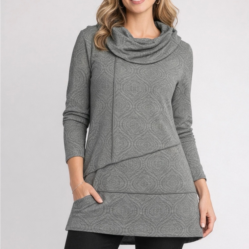 Soft Surroundings Tunic Light Green Cowl Neck Seam Detail Long Sleeve NWT Size S